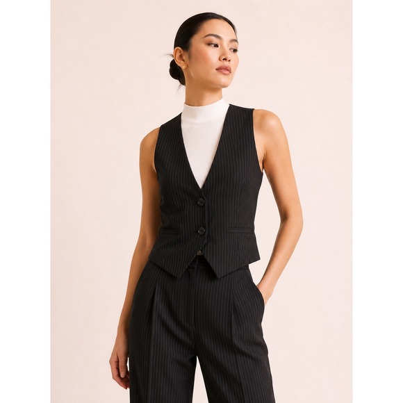 Express Design Studio Jackets & Blazers - Express Design Studio Vest Womens 4 Black Pinstripe Y2K Workwear Tailor
